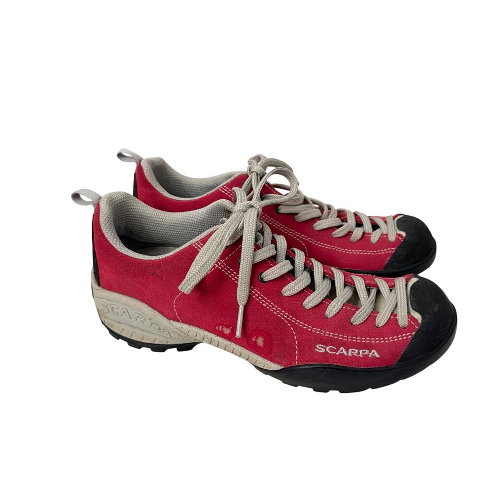 Scarpa Mojito Shoes Womens 7.5 Approach Hiking Walking Red Suede Low Top